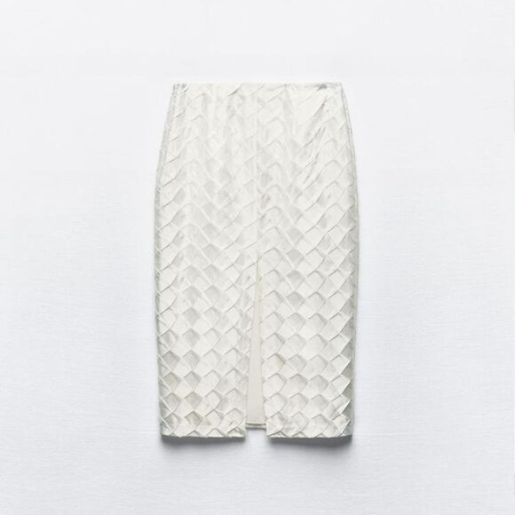 ZARA DIAMOND SATINโEFFECTโMIDIโSKIRT - Picture 5 of 7